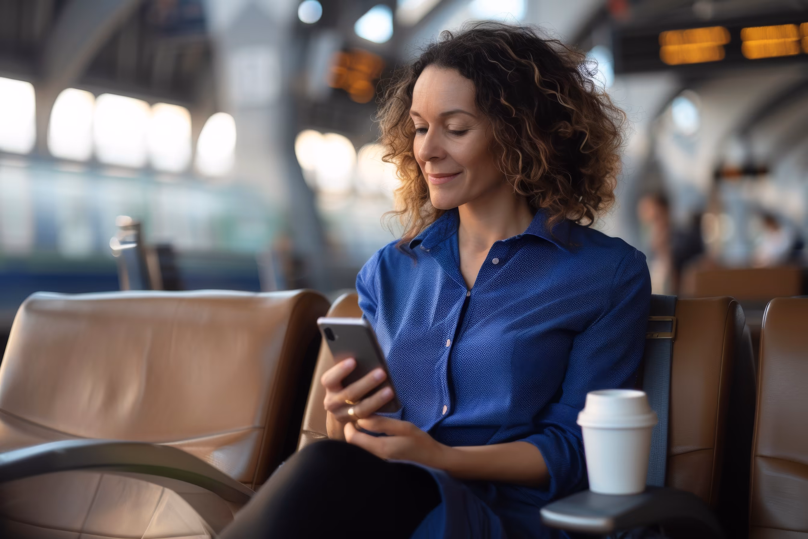 Eine Geschäftsfrau entspannt auf der Reise mit Lanes & Planes