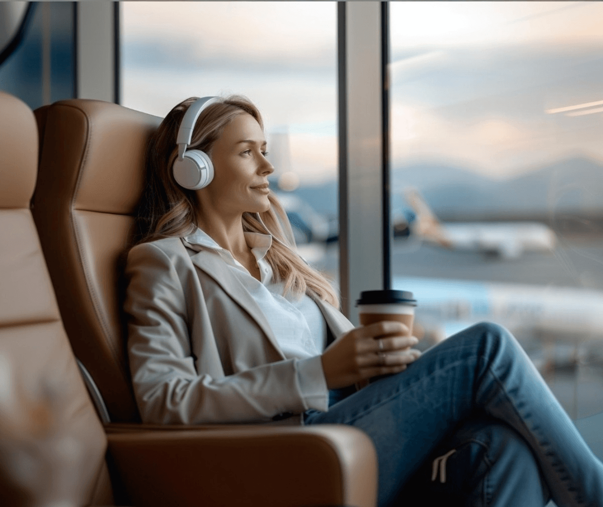 Eine Frau entspannt während ihrer Geschäftsreise.